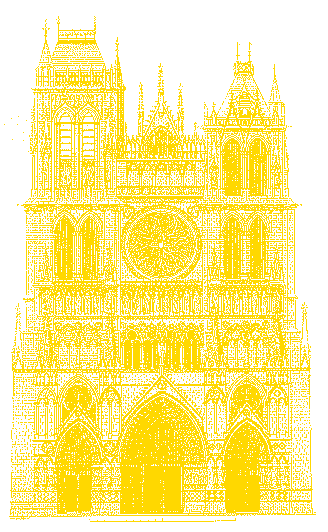 Amiens, Kathedrale, Westansicht; Ma&szlig;stab 1:500;
Klick: Bild 190kB: Schwarzwei&szlig;zeichnung Westansicht