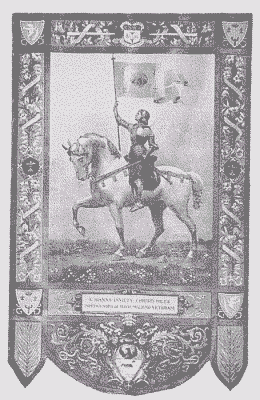Klick: Bild 225kB: Rückseite des Banners der Heiligsprechung Jeannes