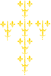 Grafik: Symbolische Lilien und Schwerter;
 Wappensymbole des Centre Jeanne d`Arc