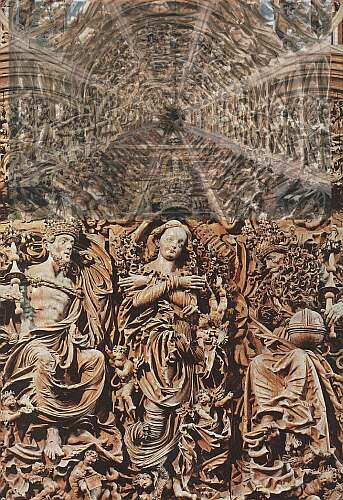 Der Glanz der Hochgotik:
Collage aus einem Ausschnitt des Hauptaltars des Breisacher Münsters
und dem Helmoktogon des Freiburger Münsters