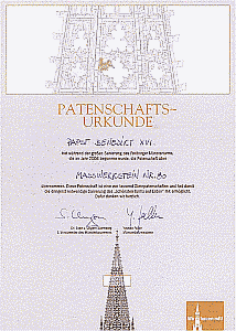 Klick: Steinpatenschaftsurkunde für den Papst;
Bild aus dem ,,Münsterblatt 14/2007 des Münsterbauvereins;
161kB