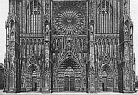 Klick: Unterer Teil der Westfassade, das Meisterwerk des Erwin v. Steinbach,
14.Jhdt. 256kB