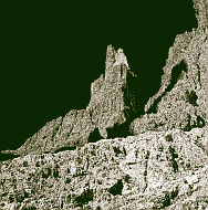Klick: Bild 227kB: Dolomitenschau in Gestalt der Vajolettürme im Rosengarten